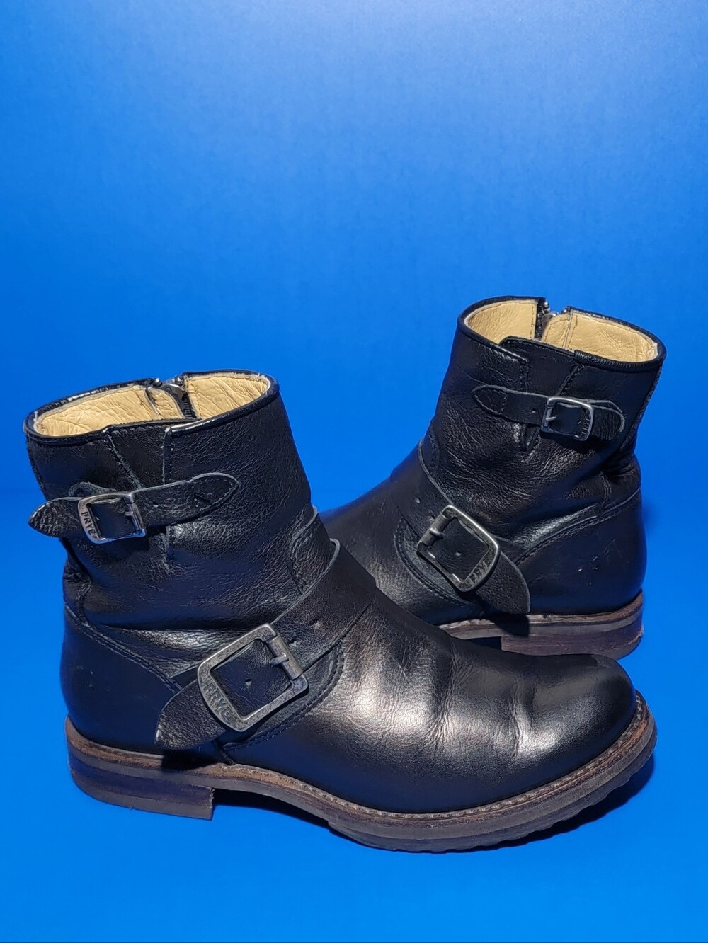 Frye Moto Black leather Ankle Boots Women's Size 6.5 B